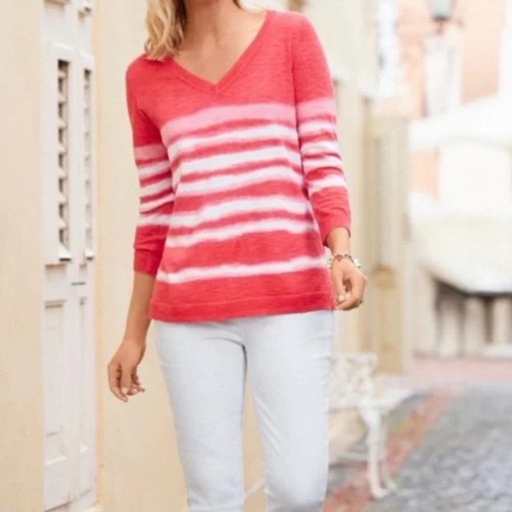 Talbots Women's Tie-Dye V-Neck Sweater - MP